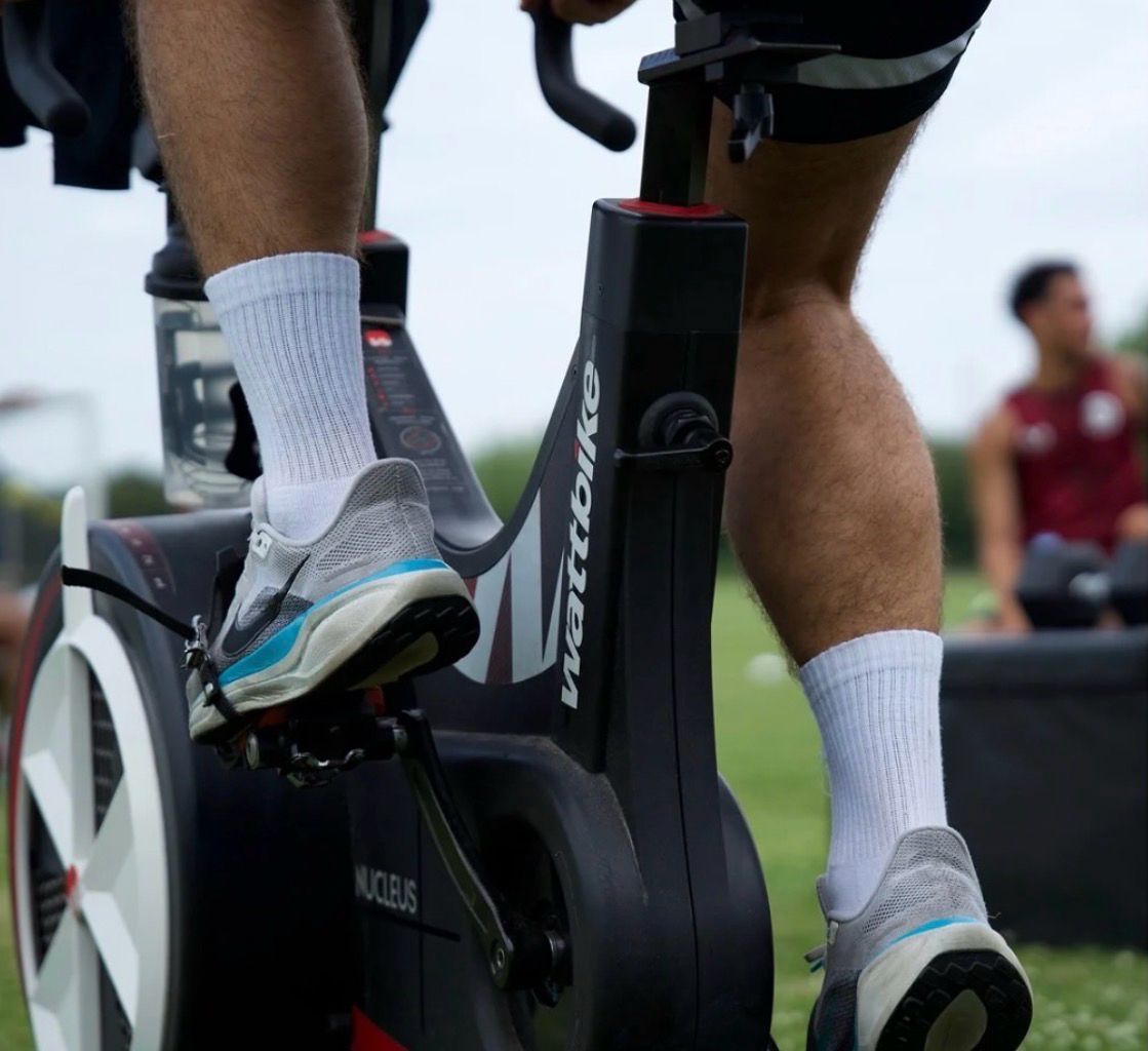 Cyclist training on a Wattbike outdoors